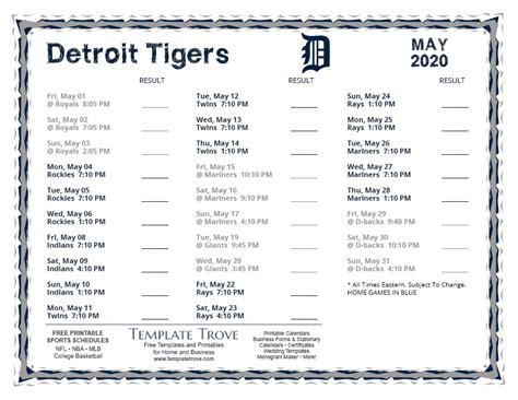 detroit tigers schedule 2020 printable